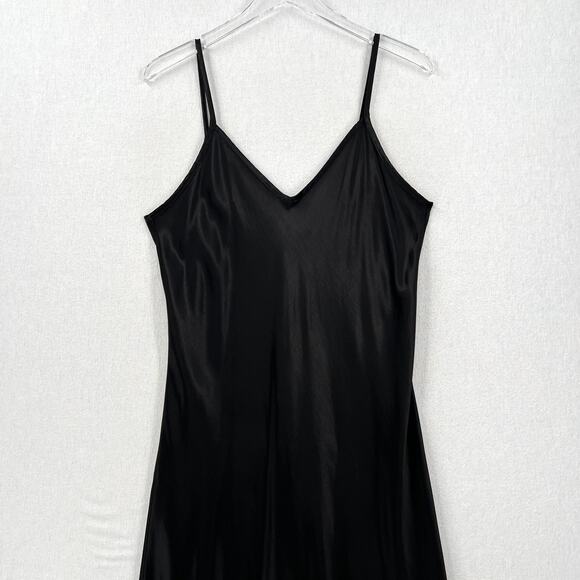 ENZA COSTA Satin Bias Slip Dress Womens XL Black Maxi V-neck Spaghetti Strap - Picture 4 of 16